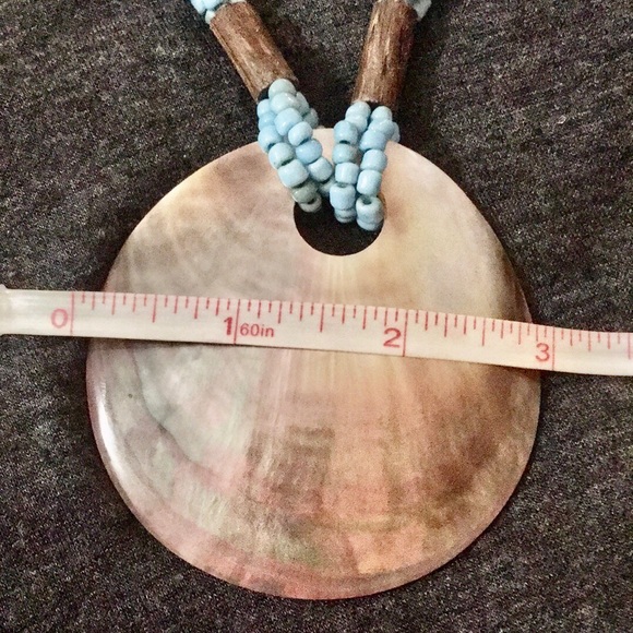 Turquoise Blue Tribal Wood Natural Shell Necklace Hippie Boho - Picture 7 of 7